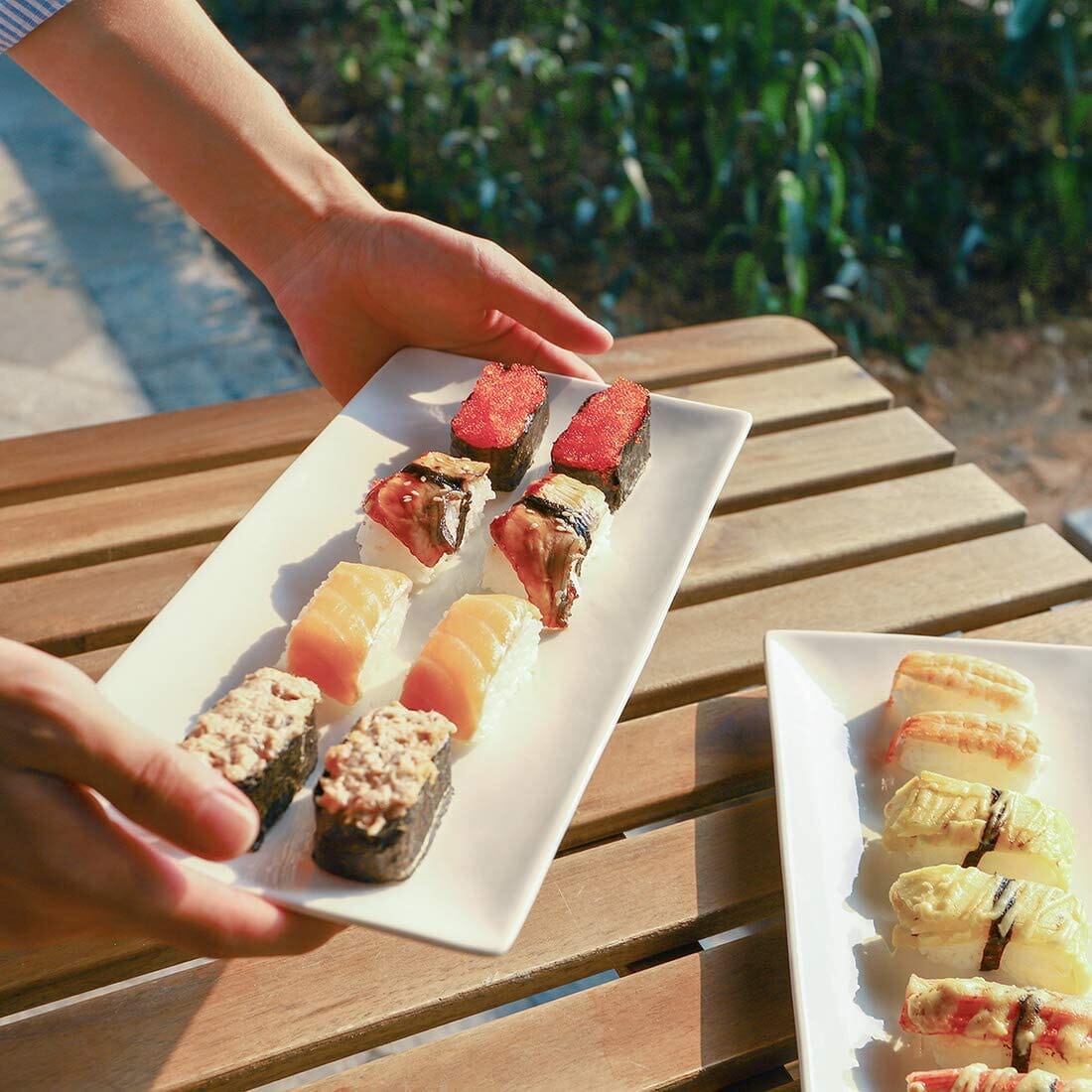 Rectangular Plate, Curved Sushi Plate, Dinner plate or Serving Platter Restaurant Ware pack Of 6Pcs